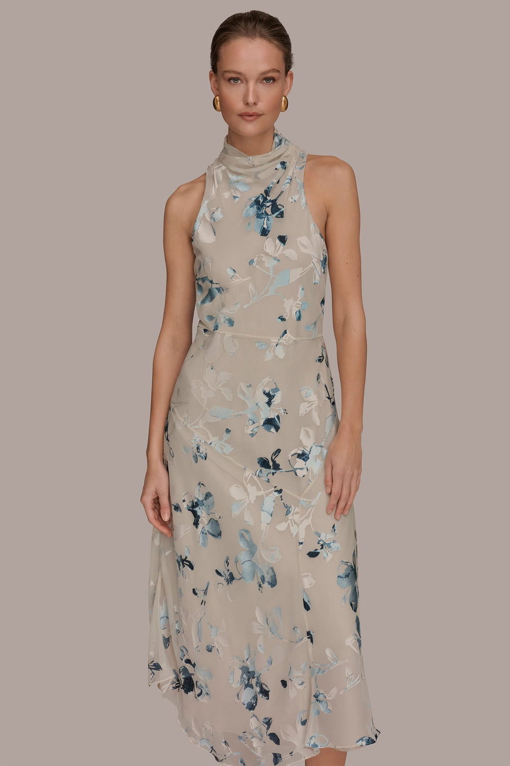 Donna Karan | FLORAL BURNOUT MIDI A-LINE DRESS