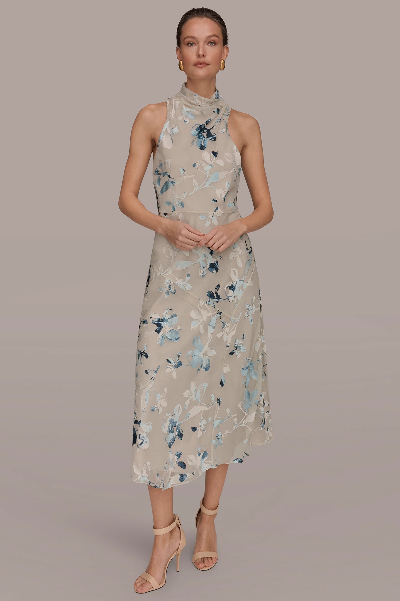 Donna Karan | FLORAL BURNOUT MIDI A-LINE DRESS