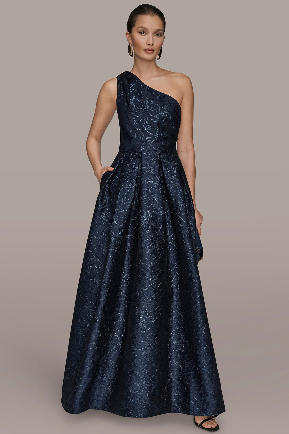 Donna Karan | METALLIC FLORAL-JACQUARD ONE-SHOULDER BALL GOWN