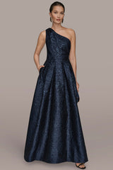 Donna Karan | METALLIC FLORAL-JACQUARD ONE-SHOULDER BALL GOWN