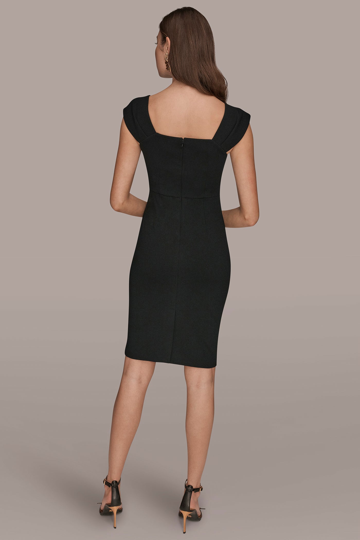 Donna Karan | SHORT SLEEVE ASYMMETRIC RUFFLE SHEATH DRESS