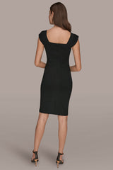 Donna Karan | SHORT SLEEVE ASYMMETRIC RUFFLE SHEATH DRESS