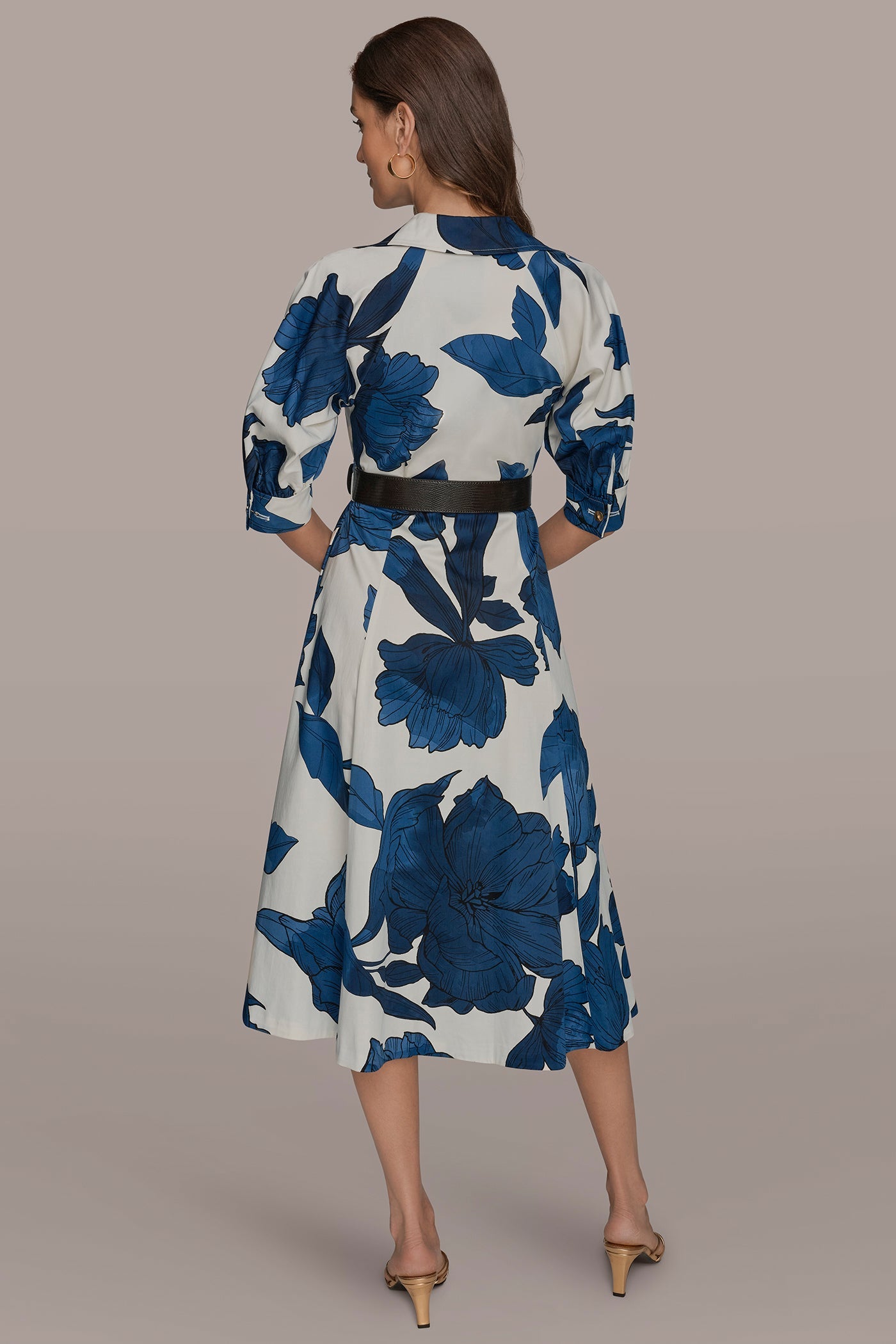 Donna Karan | COTTON-SATEEN FLORAL MIDI SHIRT DRESS