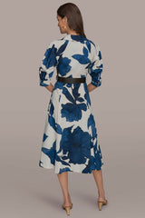 Donna Karan | COTTON-SATEEN FLORAL MIDI SHIRT DRESS