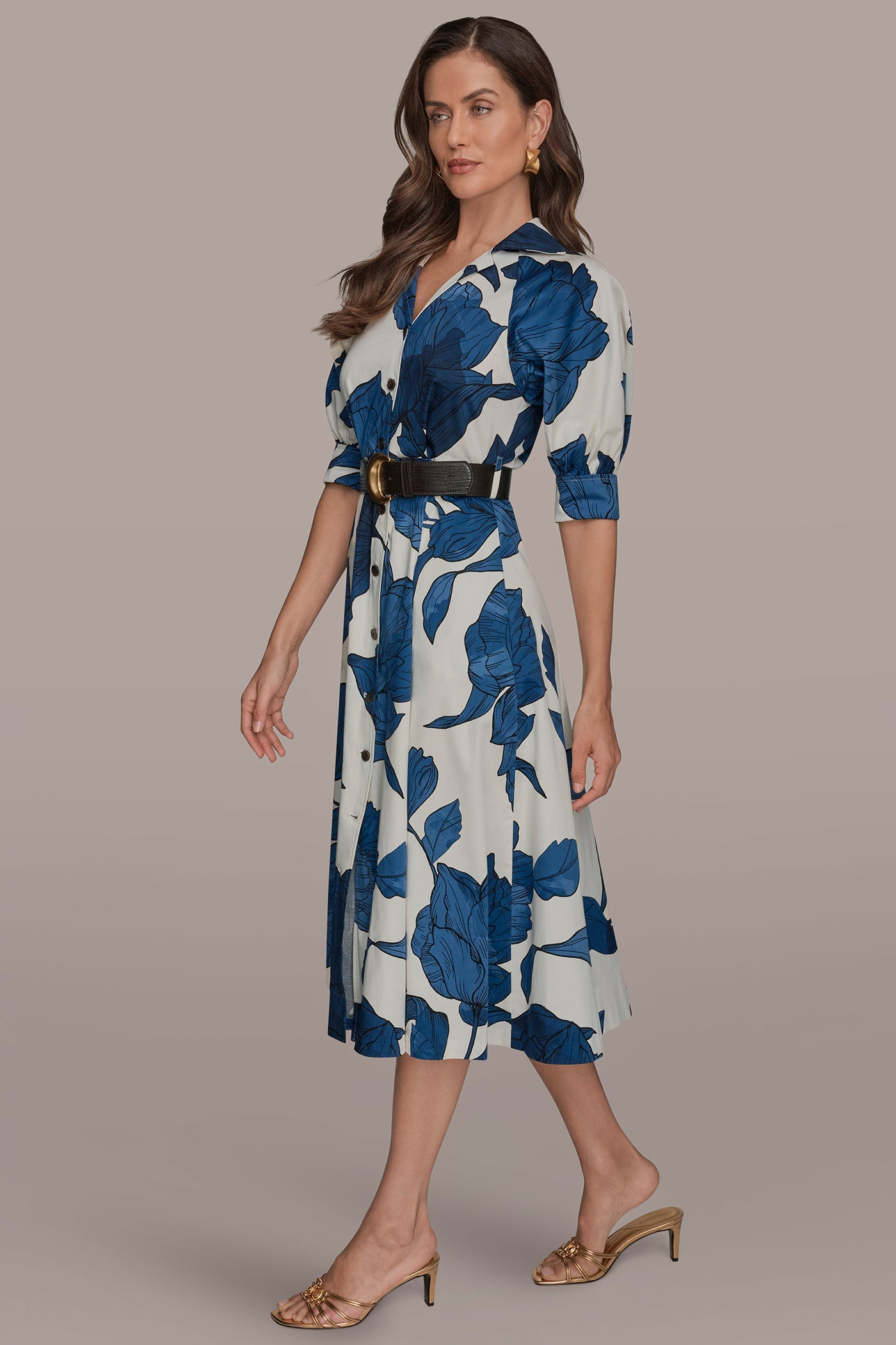 Donna Karan | COTTON-SATEEN FLORAL MIDI SHIRT DRESS