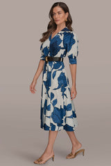 Donna Karan | COTTON-SATEEN FLORAL MIDI SHIRT DRESS