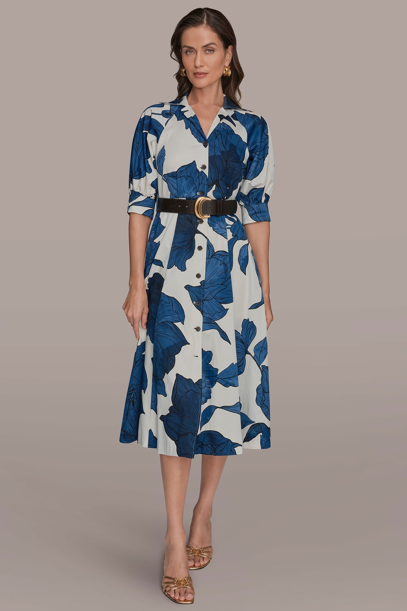 Donna Karan | COTTON-SATEEN FLORAL MIDI SHIRT DRESS