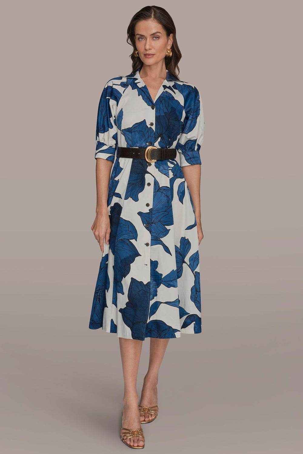 Donna Karan | COTTON-SATEEN FLORAL MIDI SHIRT DRESS