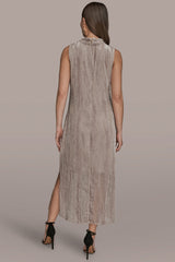 Donna Karan | SLEEVELESS COWL-NECK BURNOUT MIDI DRESS