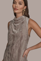 Donna Karan | SLEEVELESS COWL-NECK BURNOUT MIDI DRESS