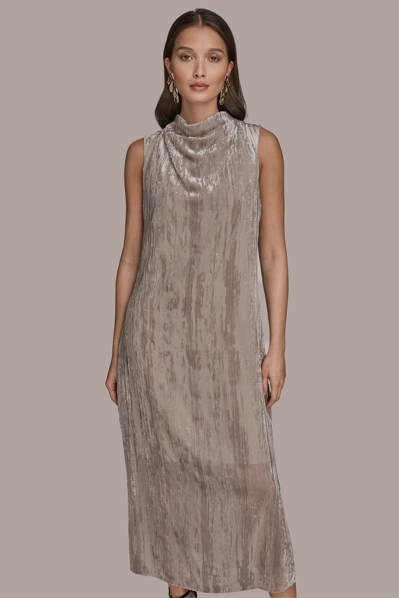 Donna Karan | SLEEVELESS COWL-NECK BURNOUT MIDI DRESS