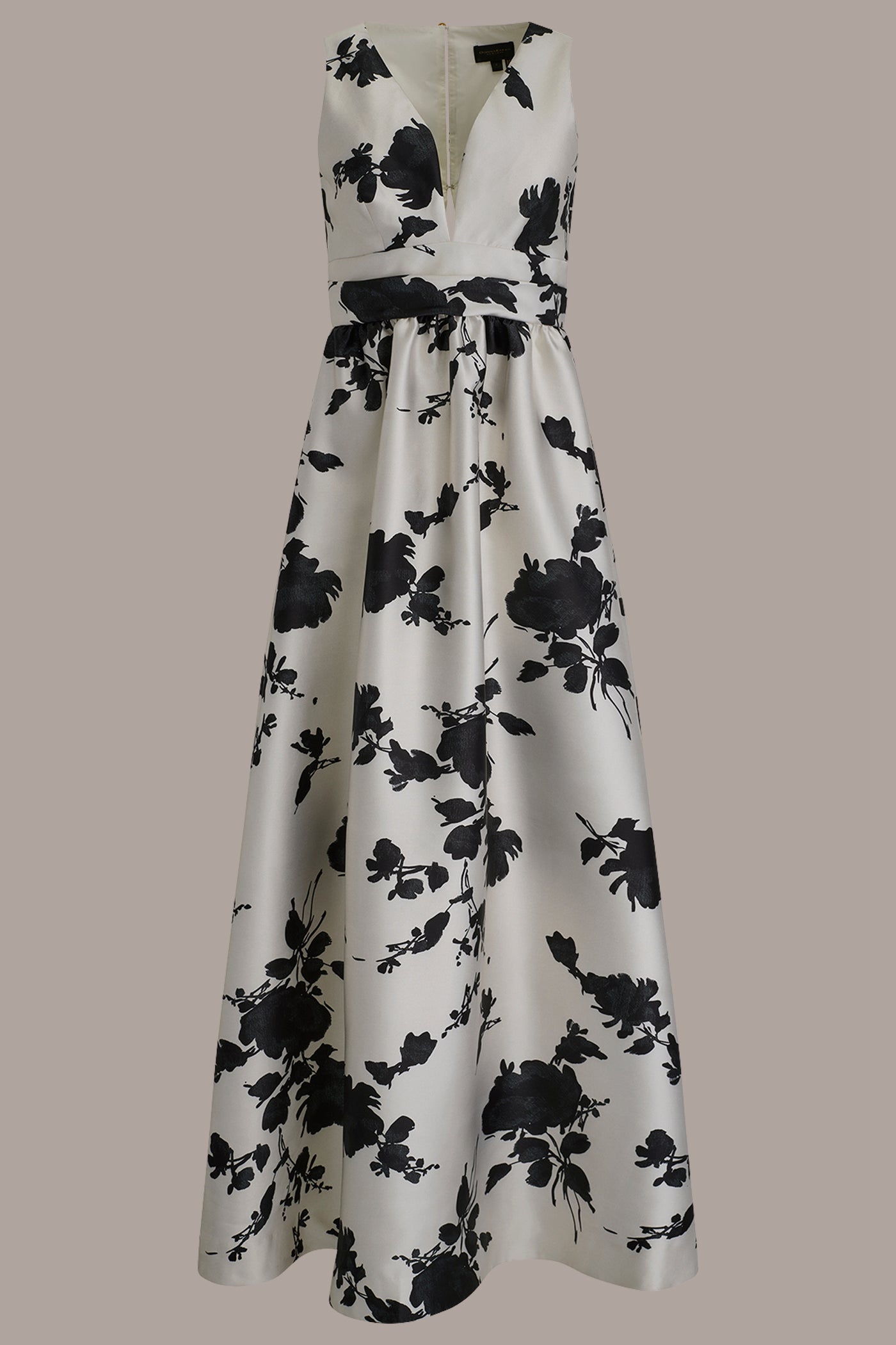 Donna Karan | MIKADO SLEEVELESS V-NECK FLORAL GOWN