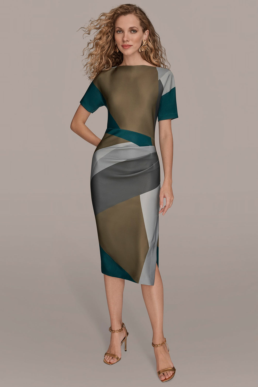 Donna Karan | SHORT SLEEVE COLOR-BLOCK MIDI SHEATH DRESS
