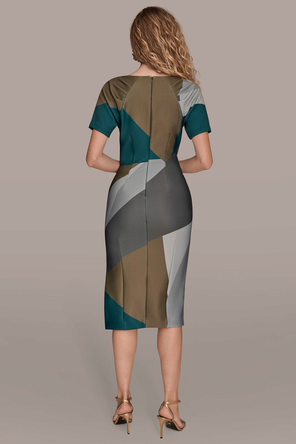 Donna Karan | SHORT SLEEVE COLOR-BLOCK MIDI SHEATH DRESS