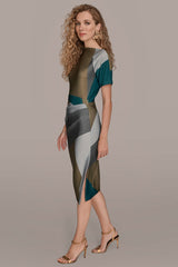 Donna Karan | SHORT SLEEVE COLOR-BLOCK MIDI SHEATH DRESS