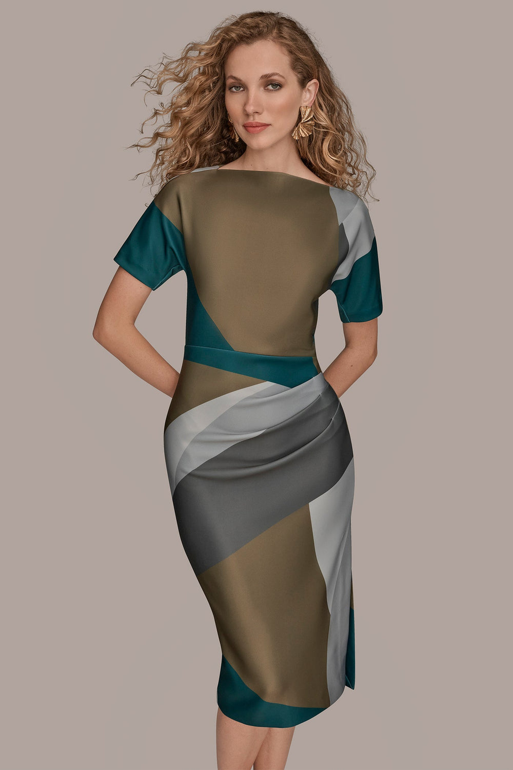 Donna Karan | SHORT SLEEVE COLOR-BLOCK MIDI SHEATH DRESS