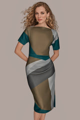 Donna Karan | SHORT SLEEVE COLOR-BLOCK MIDI SHEATH DRESS