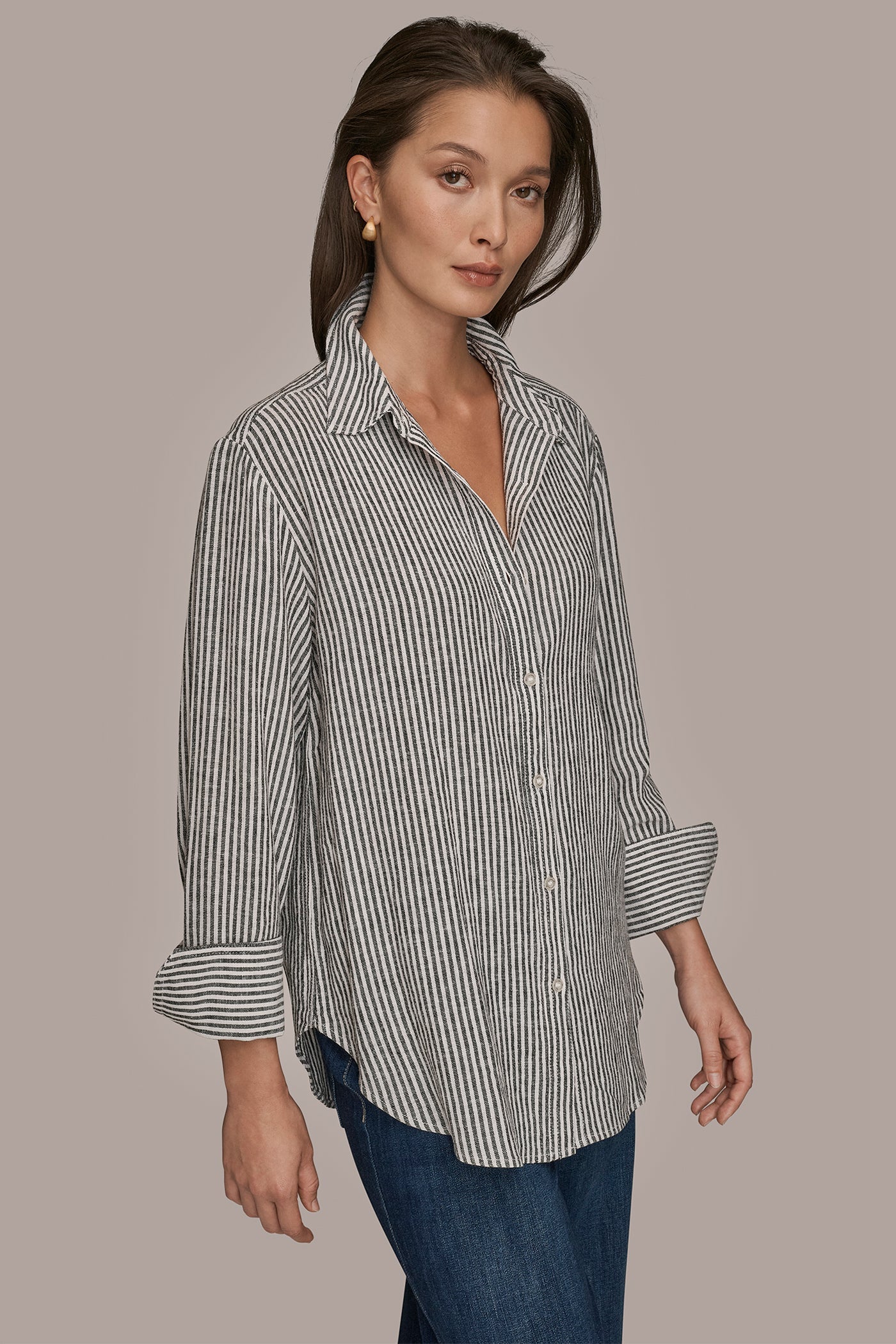 Donna Karan | LINEN-BLEND STRIPED SHIRT