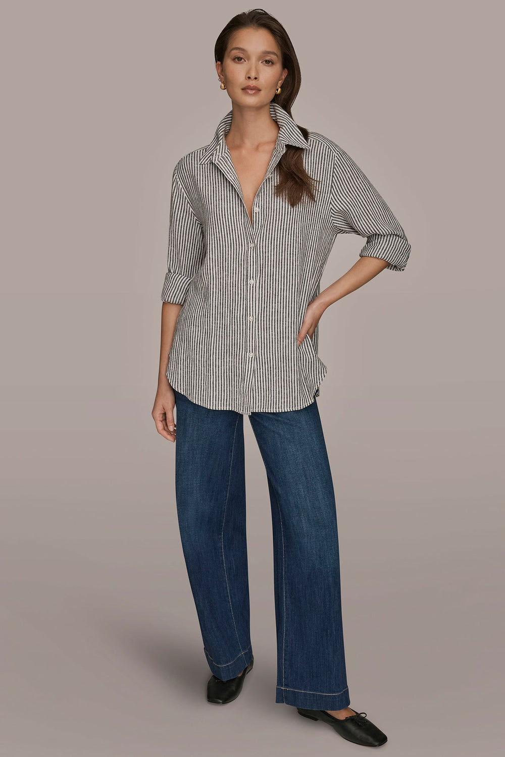 Donna Karan | LINEN-BLEND STRIPED SHIRT