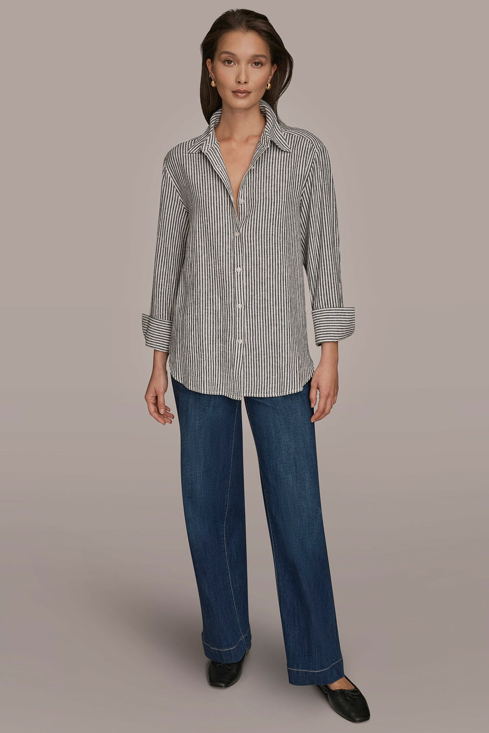 Donna Karan | LINEN-BLEND STRIPED SHIRT
