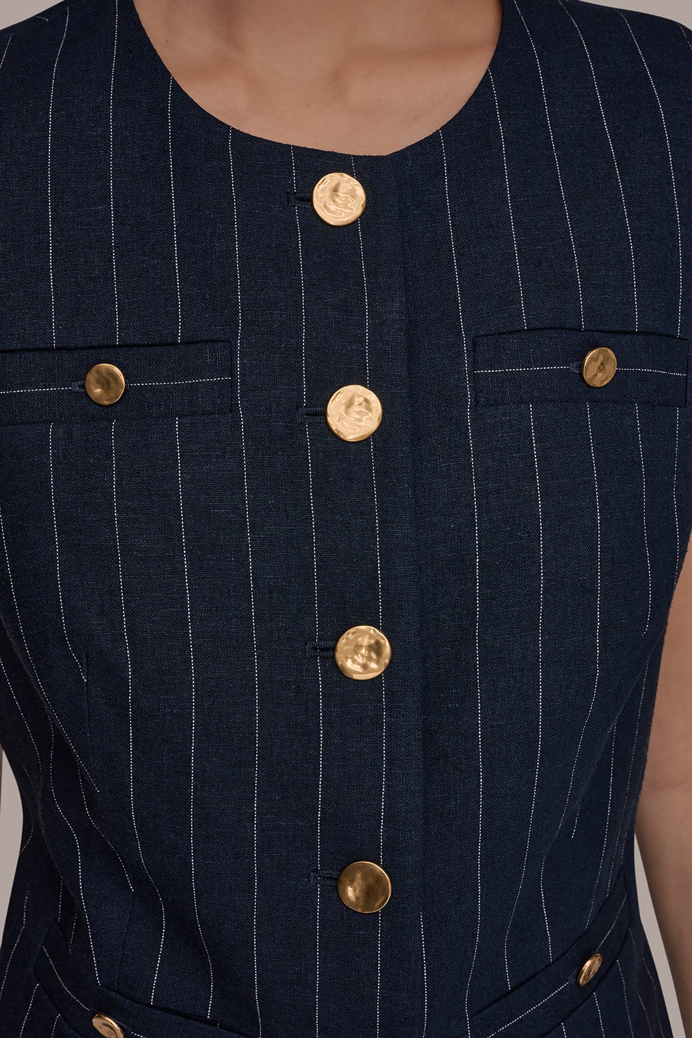 Donna Karan | LINEN-BLEND PINSTRIPE LONGLINE VEST