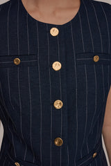 Donna Karan | LINEN-BLEND PINSTRIPE LONGLINE VEST