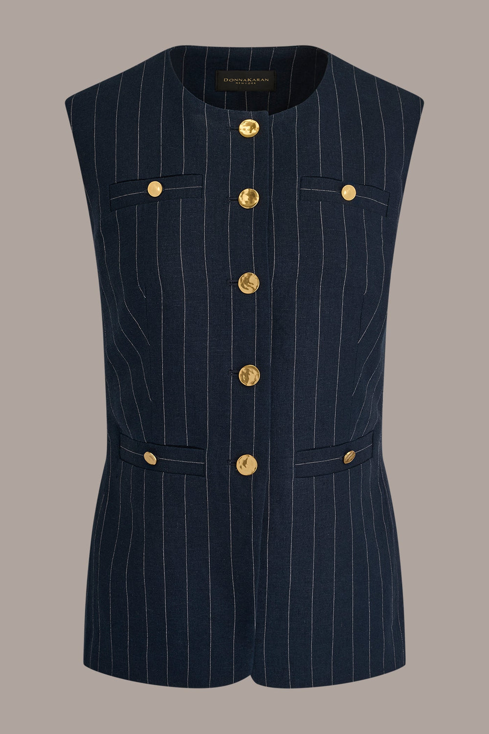 Donna Karan | LINEN-BLEND PINSTRIPE LONGLINE VEST