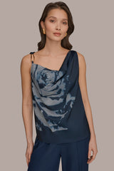 Donna Karan | FLORAL COWL-NECK CUTOUT SHOULDER CAMI