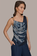 Donna Karan | FLORAL COWL-NECK CUTOUT SHOULDER CAMI