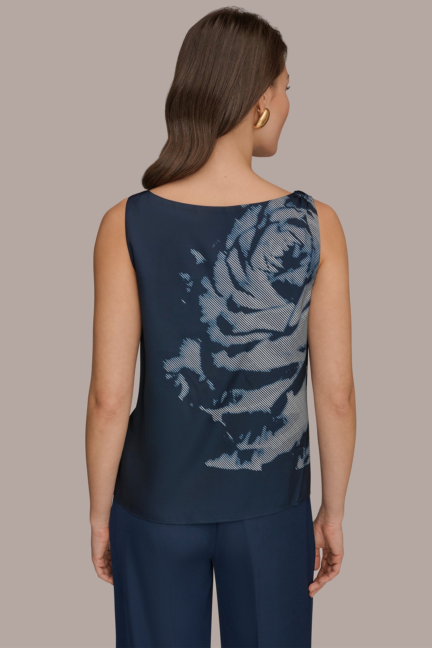 Donna Karan | FLORAL COWL-NECK CUTOUT SHOULDER CAMI