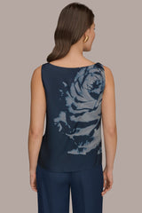 Donna Karan | FLORAL COWL-NECK CUTOUT SHOULDER CAMI