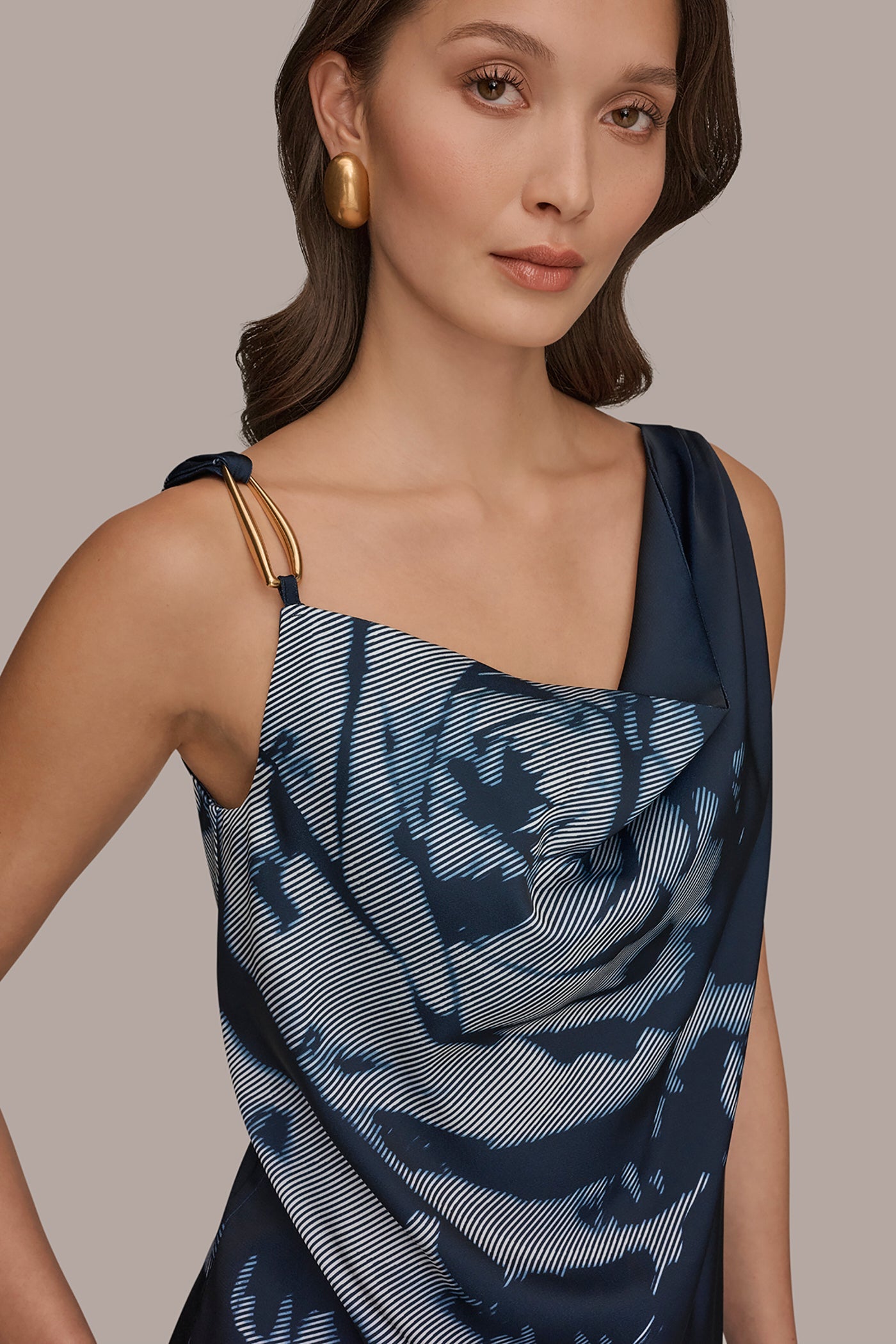 Donna Karan | FLORAL COWL-NECK CUTOUT SHOULDER CAMI