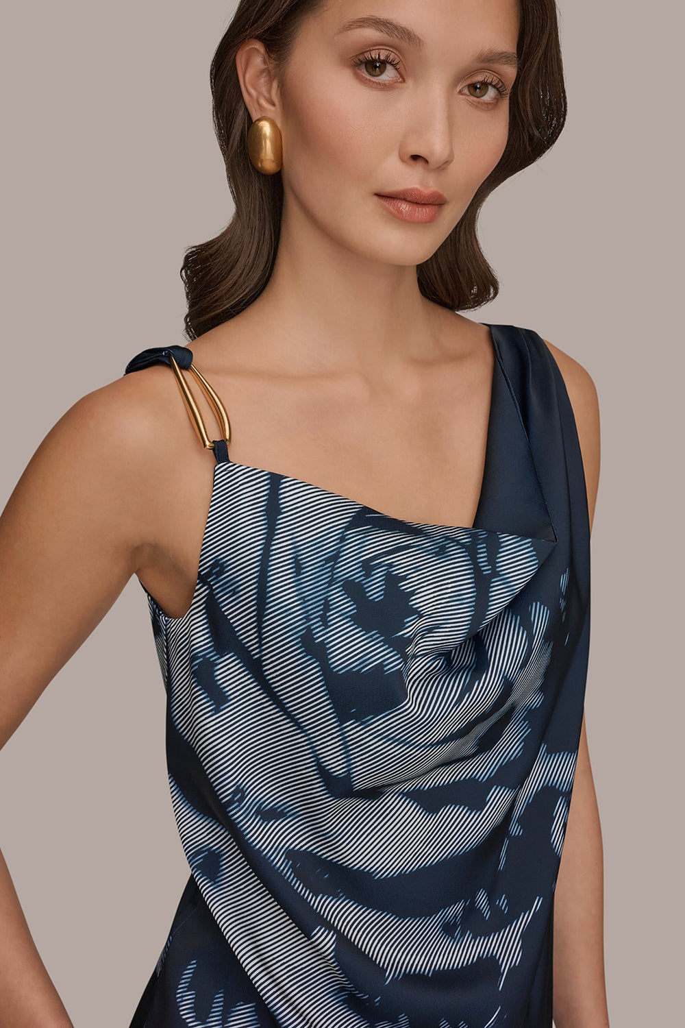 Donna Karan | FLORAL COWL-NECK CUTOUT SHOULDER CAMI