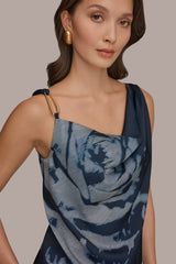 Donna Karan | FLORAL COWL-NECK CUTOUT SHOULDER CAMI