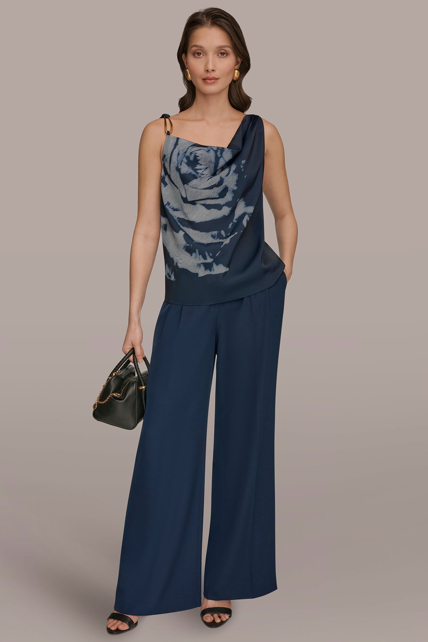 Donna Karan | FLORAL COWL-NECK CUTOUT SHOULDER CAMI