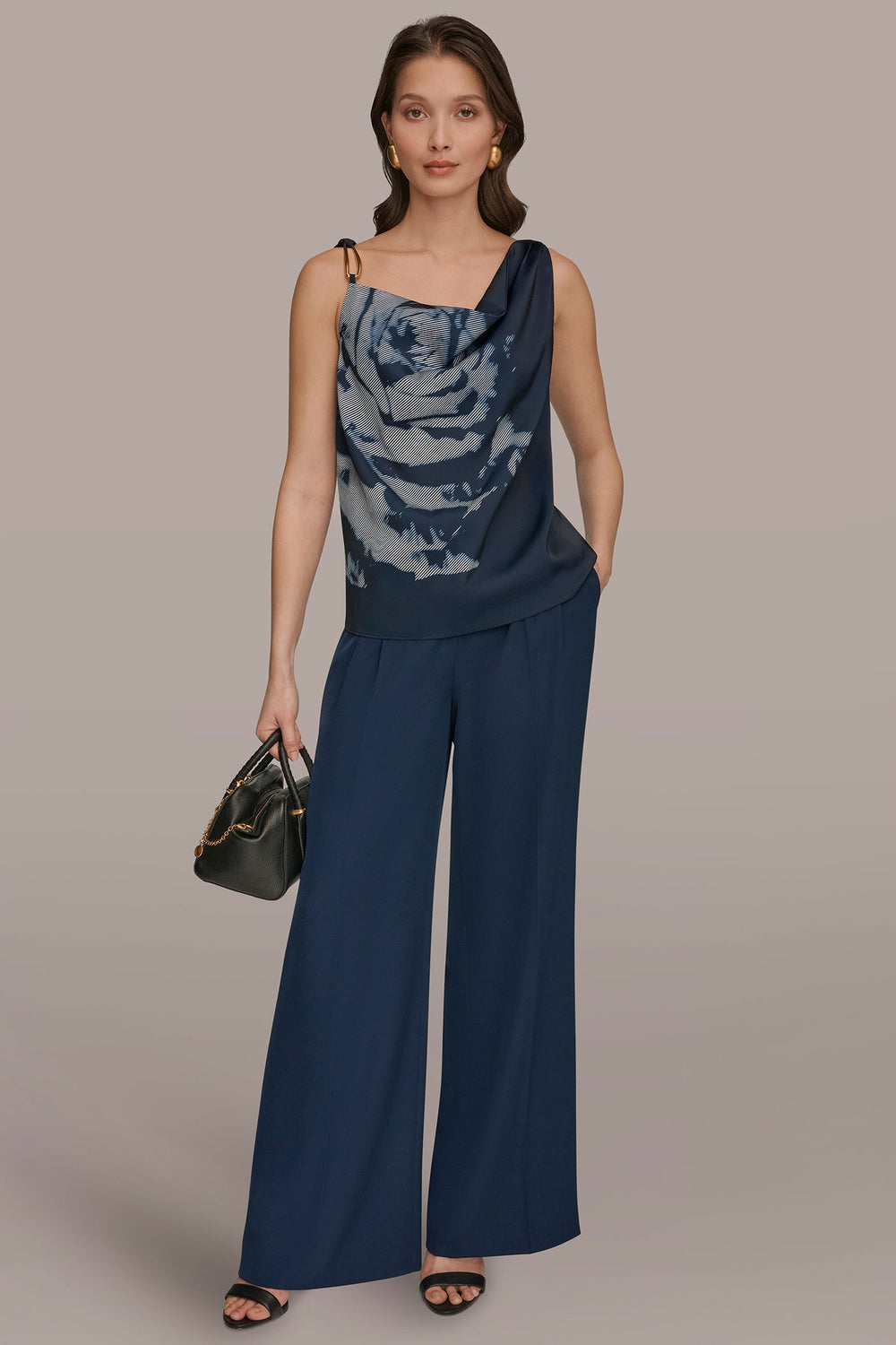 Donna Karan | FLORAL COWL-NECK CUTOUT SHOULDER CAMI