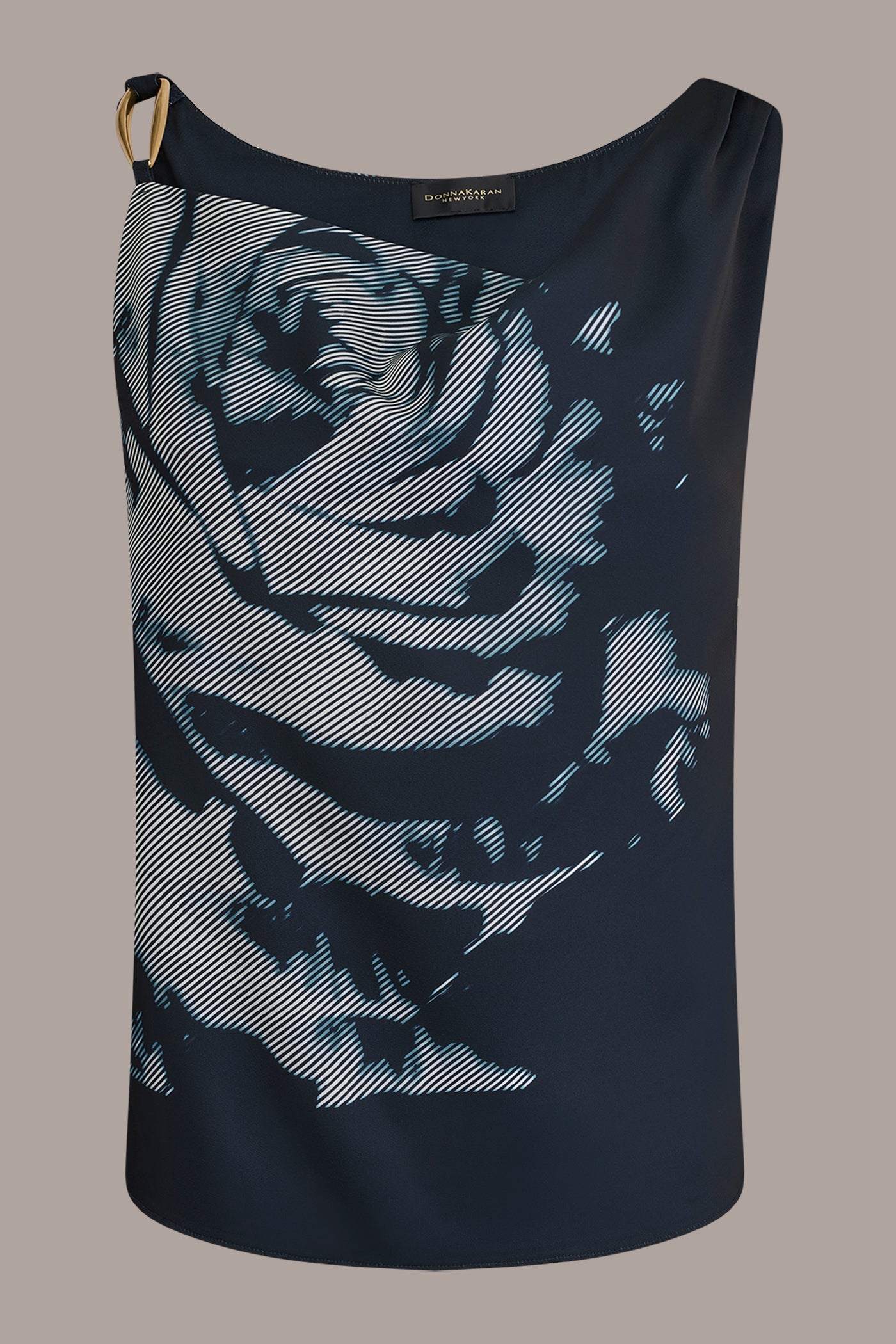 Donna Karan | FLORAL COWL-NECK CUTOUT SHOULDER CAMI