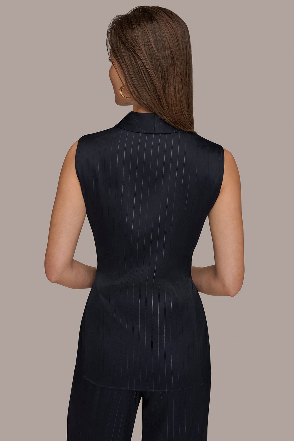 Donna Karan | PINSTRIPE FAUX WRAP TOP