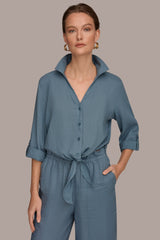 Donna Karan | LONG SLEEVE TIE-FRONT BLOUSE
