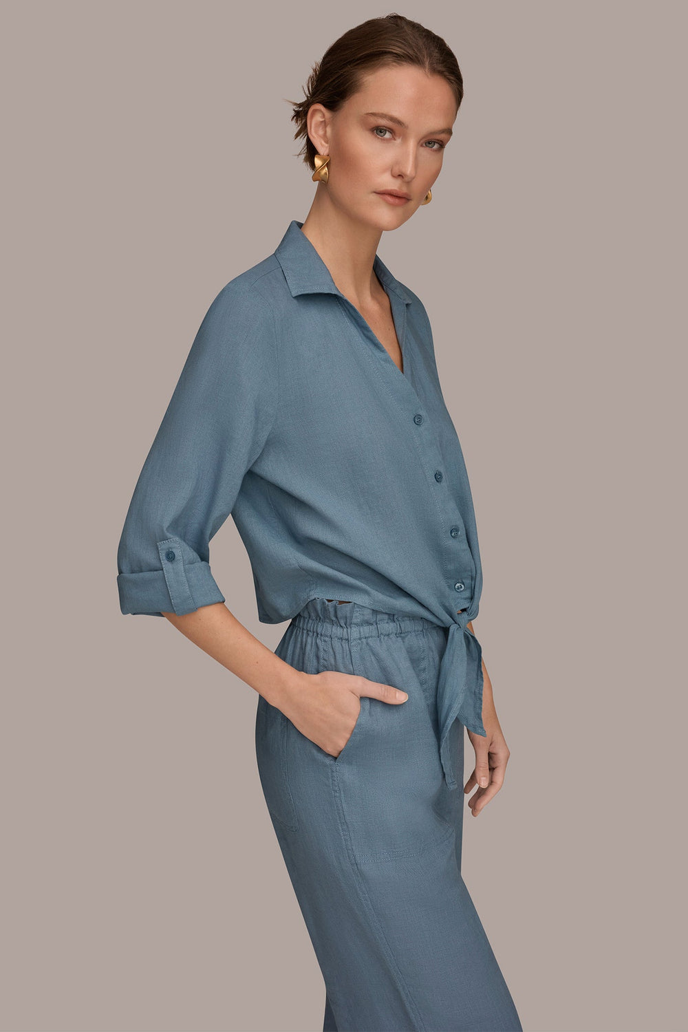 Donna Karan | LONG SLEEVE TIE-FRONT BLOUSE