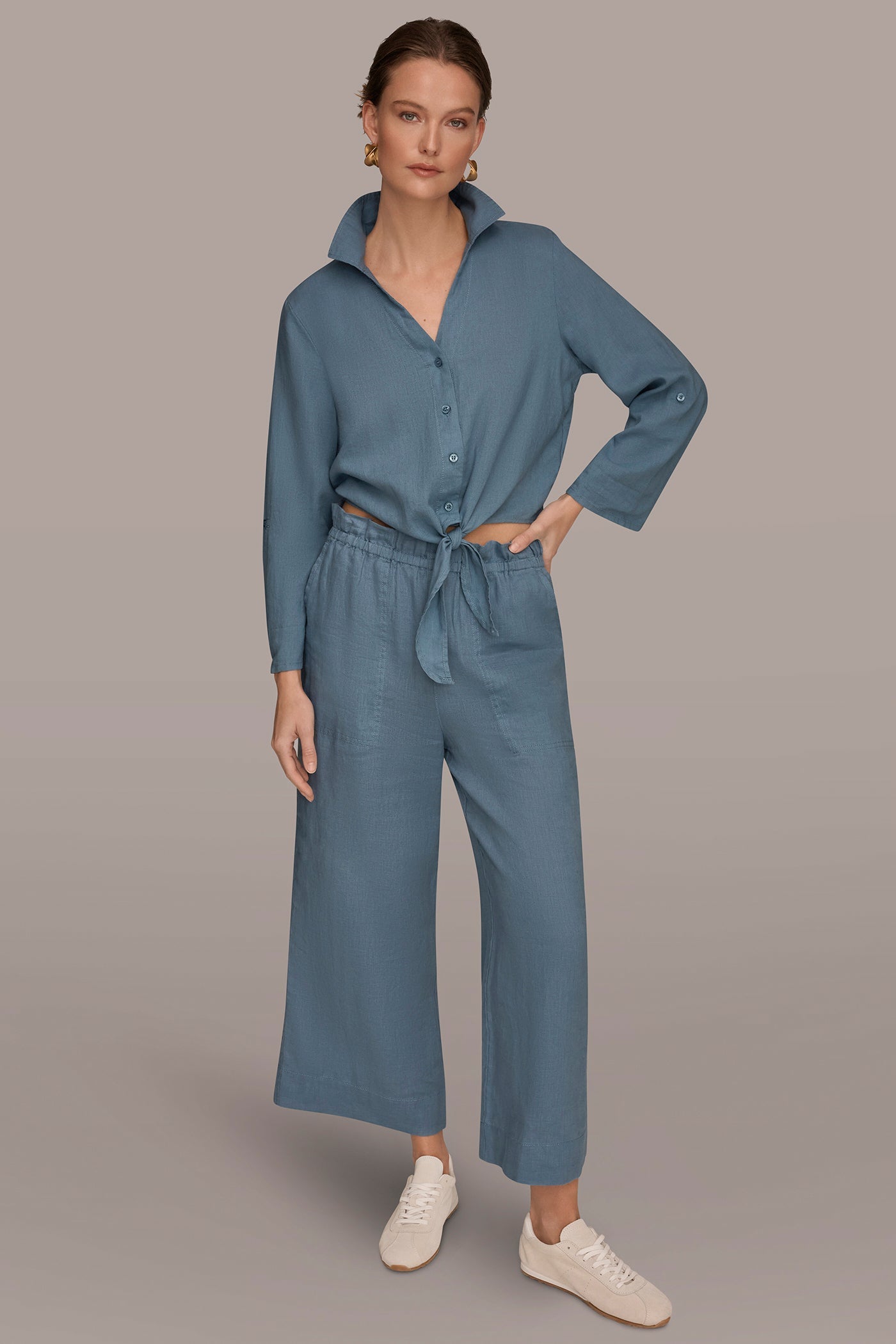Donna Karan | LONG SLEEVE TIE-FRONT BLOUSE