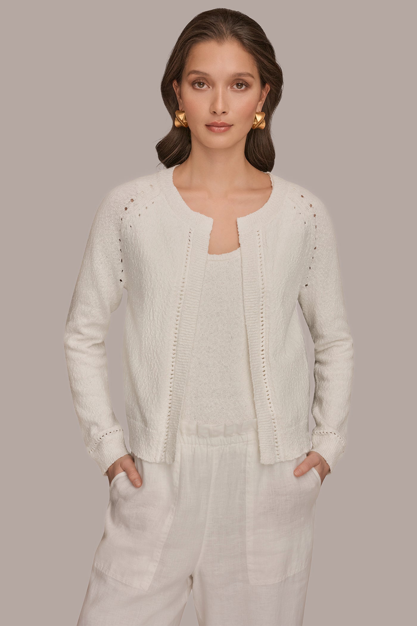 Donna Karan | POINTELLE TRIM CARDIGAN