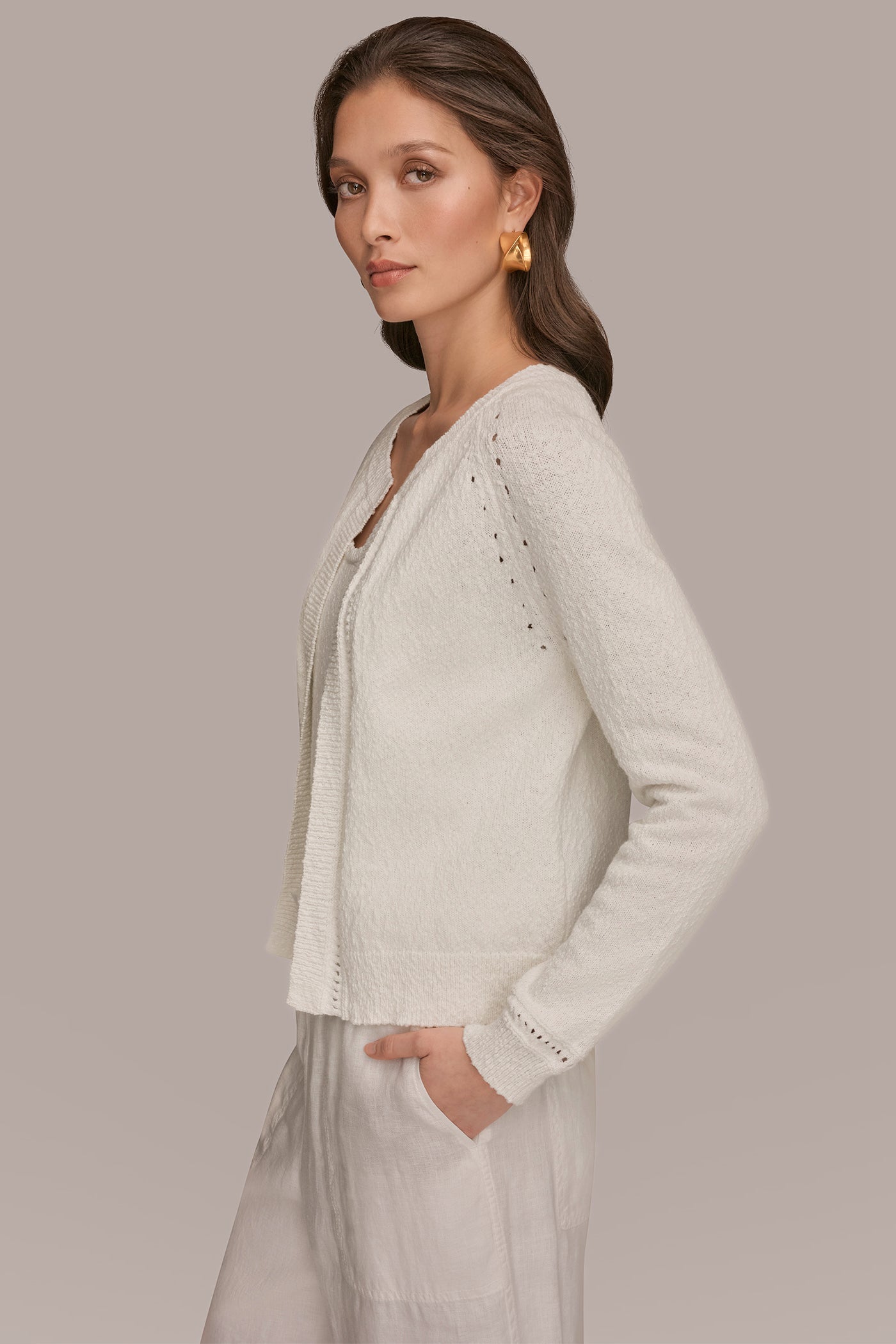 Donna Karan | POINTELLE TRIM CARDIGAN