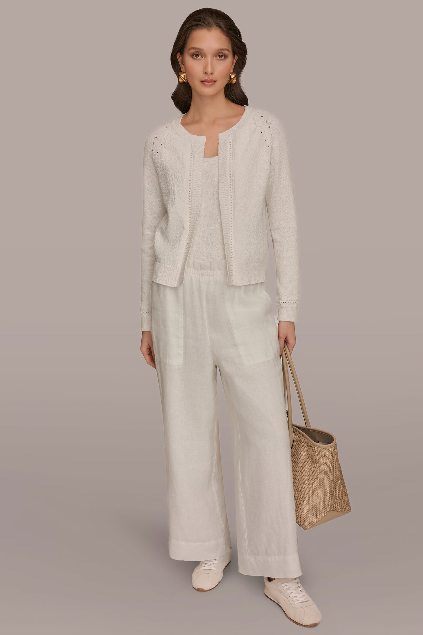 Donna Karan | POINTELLE TRIM CARDIGAN