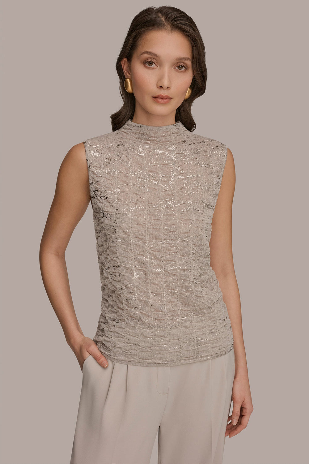 Donna Karan | METALLIC RUCHED SWEATER
