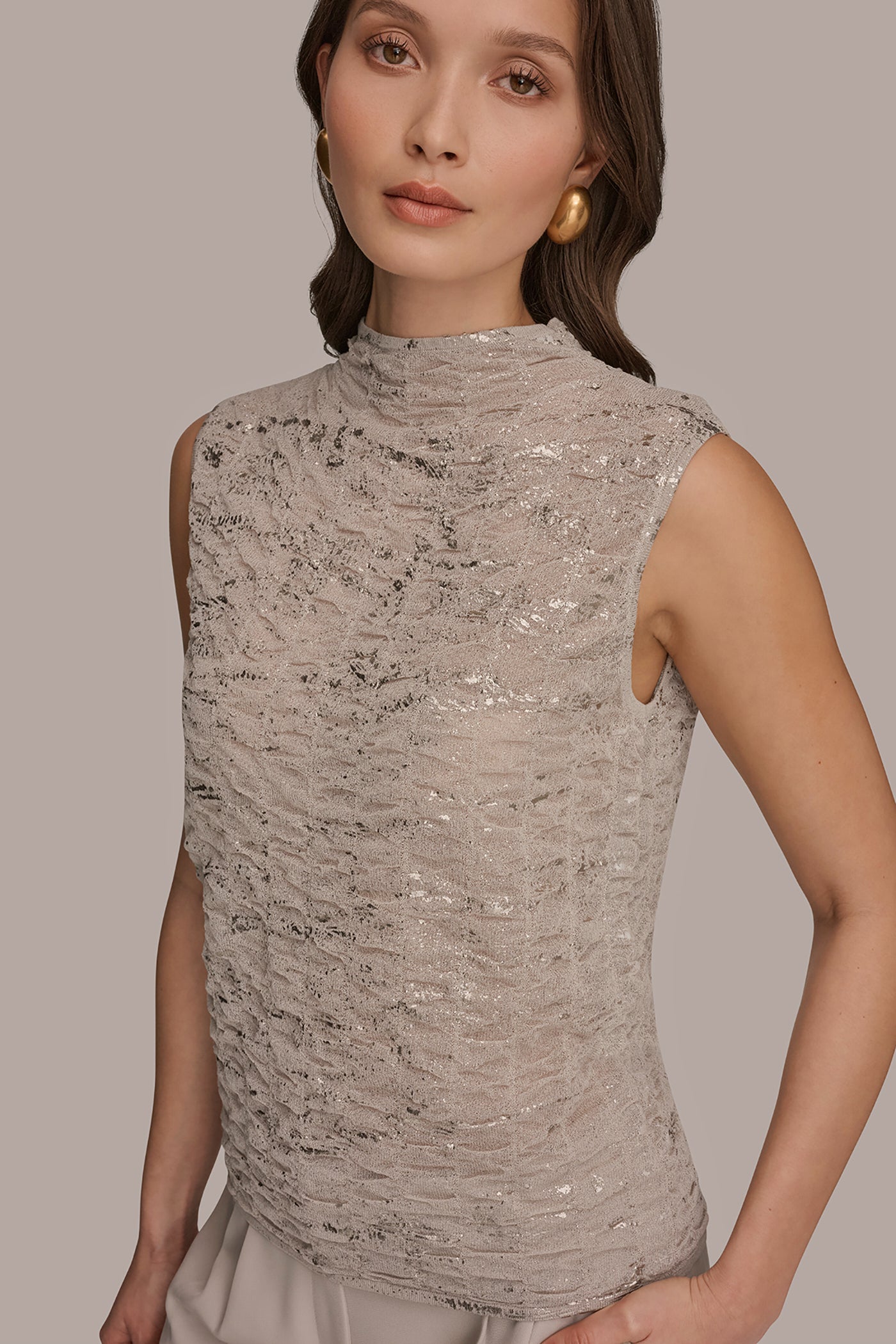 Donna Karan | METALLIC RUCHED SWEATER