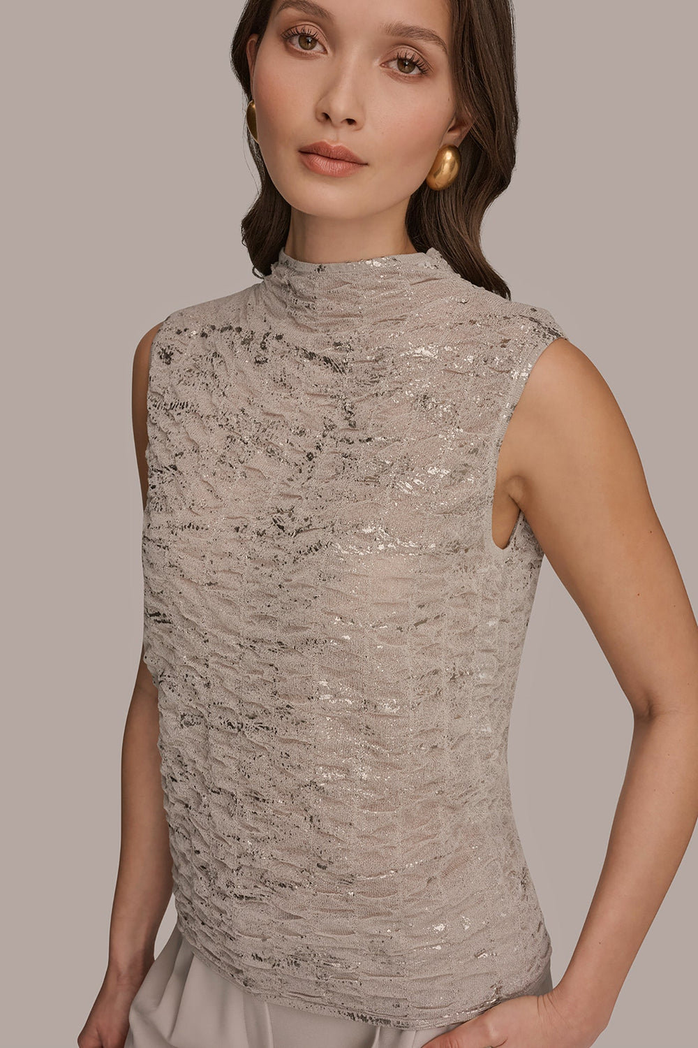Donna Karan | METALLIC RUCHED SWEATER