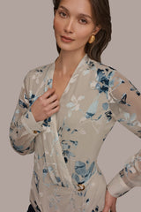 Donna Karan | LONG SLEEVE BURNOUT FOIL WRAP BLOUSE