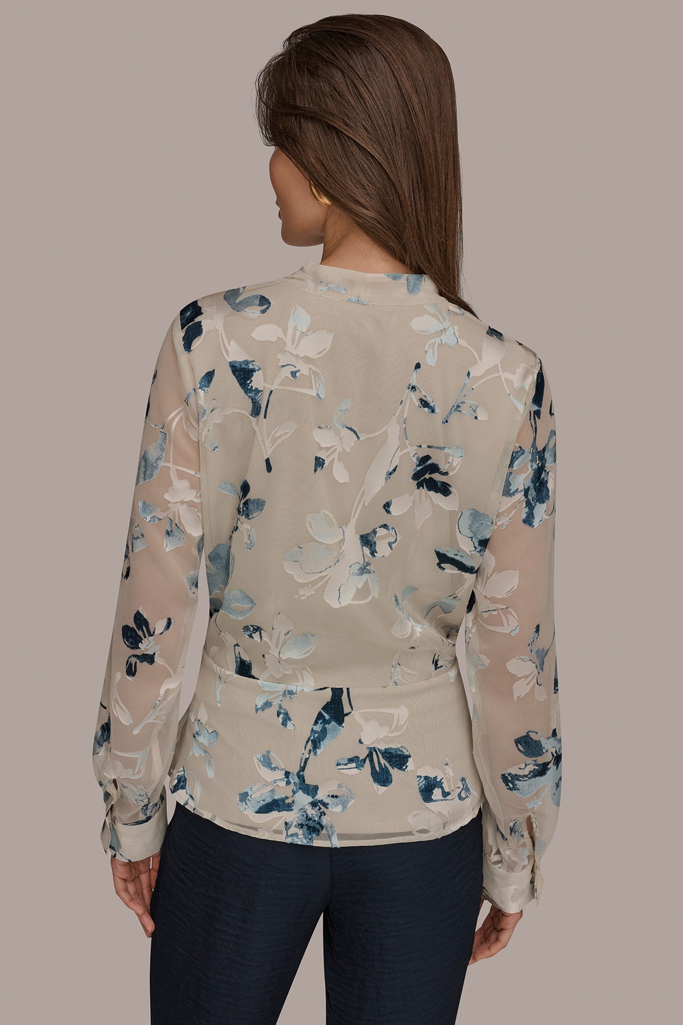 Donna Karan | LONG SLEEVE BURNOUT FOIL WRAP BLOUSE