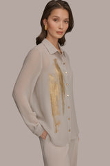 Donna Karan | METALLIC BRUSHSTROKE BLOUSE